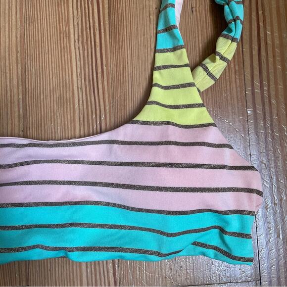 Trina Turk Lurex Metallic Stripe Bralette Bikini Top Size 10 - Picture 4 of 5
